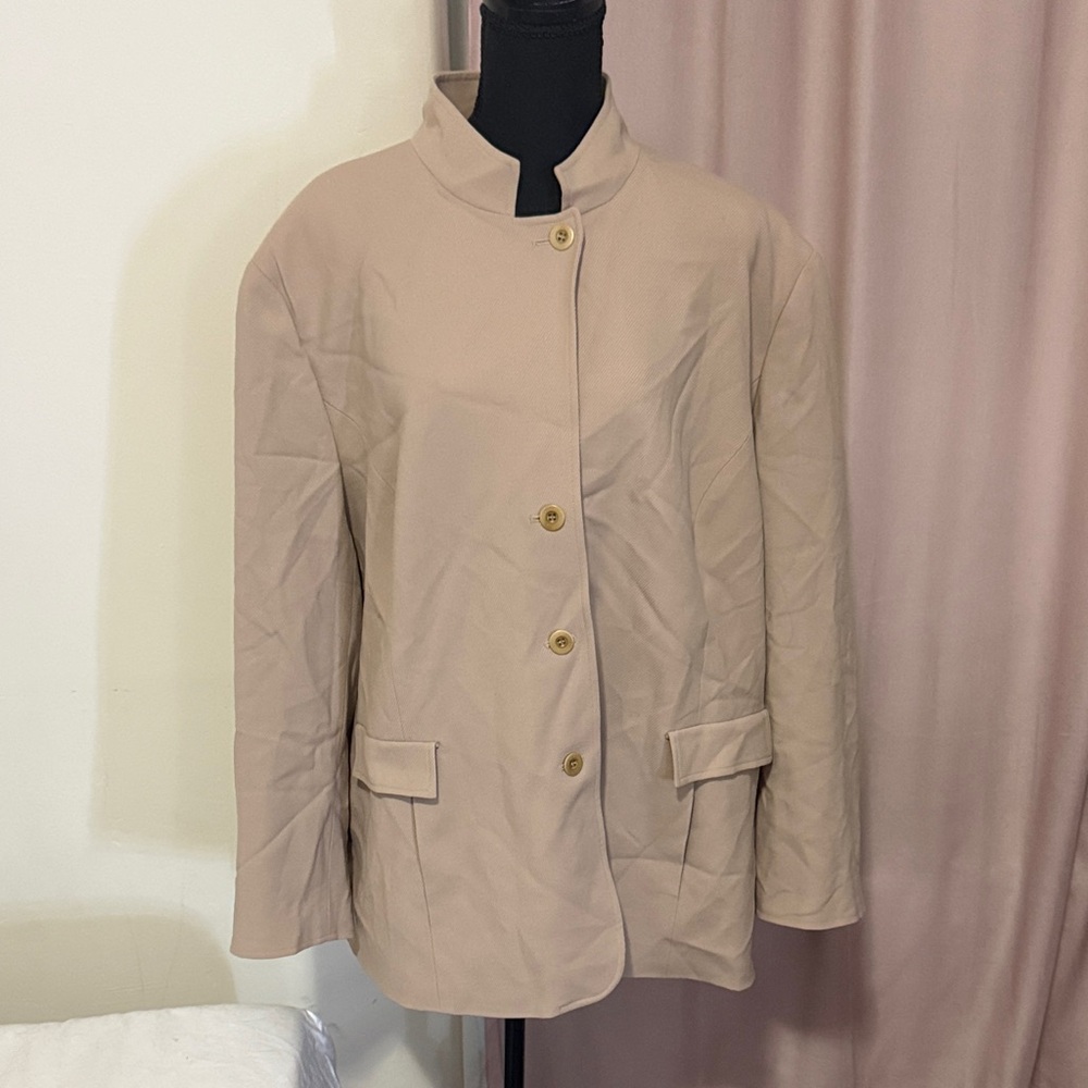 Talbots Light Beige Stand Collar Button Jacket